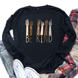 Be King Gesture Print Round-neck Large Size Long-sleeve T Shirt