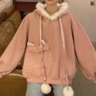 Rabbit Ear Accent Furry Trim Hoodie