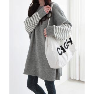 Drop-shoulder Striped Oversized Sweater