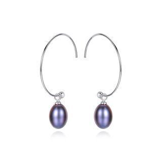 Sterling Silver Simple Fashion Geometric Black Freshwater Pearl Earrings Silver - One Size