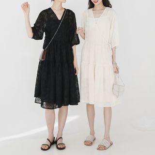 Set: Slipdress + Lace Elbow-sleeve Shift Dress