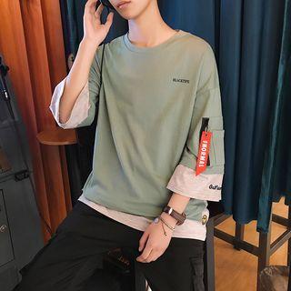 Mock Two-piece Embroidered 3/4-sleeve T-shirt