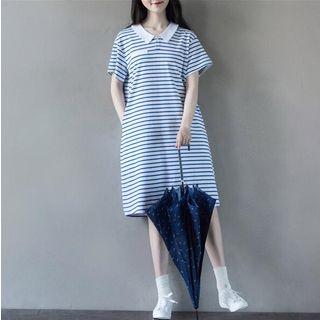 Striped Collared Short Sleeve Dress