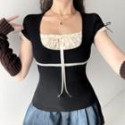 Short-sleeve Lace Trim T-shirt (various Design)