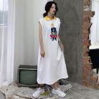 Sleeveless Cartoon Printed Midi T-shirt Dress
