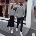 Couple Matching Striped Long-sleeve T-shirt / Midi A-line Skirt / Pocket Detail Straight-fit Pants