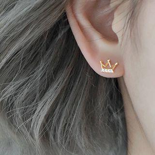 925 Sterling Silver Rhinestone Crown Earring 1 Pair - 925 Silver - Gold - One Size
