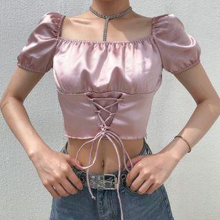 Off Shoulder Lace-up Cropped Top