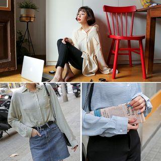 Pocket-front Silky Shirt