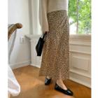 Slit-front Leopard Long Skirt