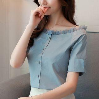 Short-sleeve Mesh Trim Blouse