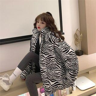 Zebra Print Padded Zip-up Jacket Stripe - Black & White - One Size