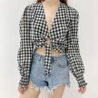 Gingham Cut-out Cropped Blouse