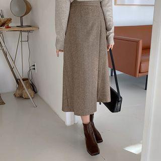 Band-waist Herringbone A-line Wrap Skirt