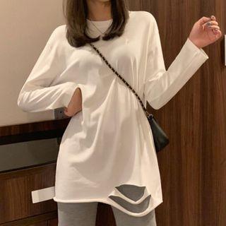 Hem Ripped Medium Long Long-sleeve T-shirt
