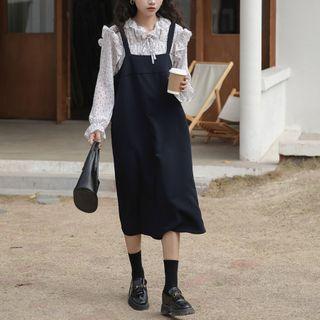 Spaghetti Strap Plain Midi Dress Navy Blue - One Size
