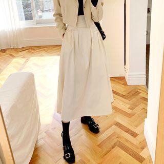 Pleated-waist Maxi Flare Skirt