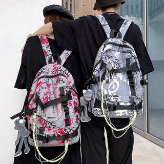 Print Buckled Backpack