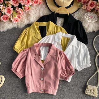 Open-back Crop Puff Short Sleeve Shirt