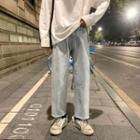 High-waist Frayed Straight Cut Jeans
