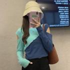 Long-sleeve Cutout Two-tone Crop Top