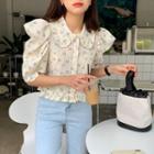 Puff-sleeve Floral Print Blouse As Figure - One Size