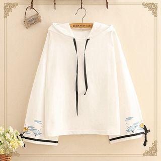 Fan Print Drawstring Oversize Hoodie