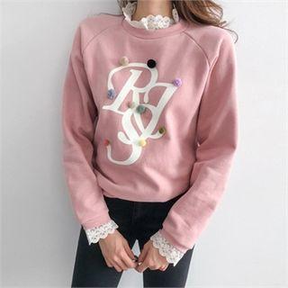 Pompom Lettered Laced Sweatshirt