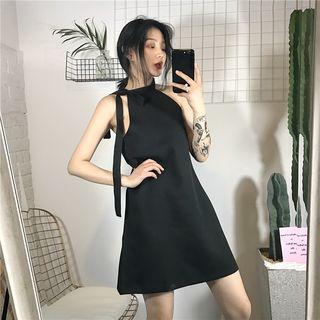 Plain Tie Neck Sleeveless Dress