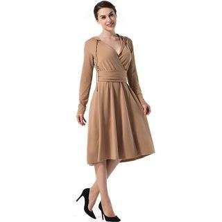 Long-sleeve Hooded Wrap A-line Dress