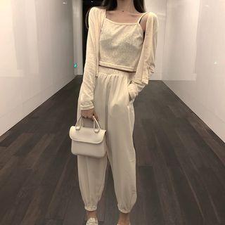 Plain Harem Pants / Set: Cropped Buttoned Jacket + Cami Top