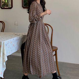 Long-sleeve Maxi Floral A-line Dress As Shown In Figure - One Size