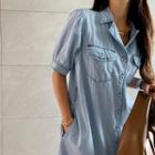 Maxi Denim Shirtdress With Sash Light Blue - One Size