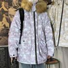 Print Padded Zip-up Parka