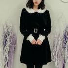 Peter Pan-collar Belted Velvet Dress
