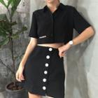 Short-sleeve Letter Shirt / Mini Skirt