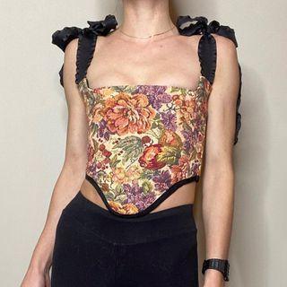 Tie-strap Floral Print Corset Top