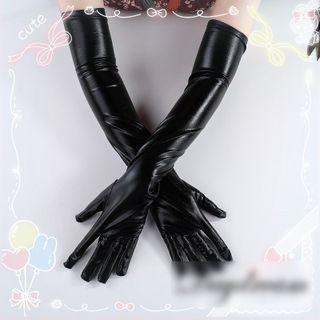 Long Faux Leather Gloves