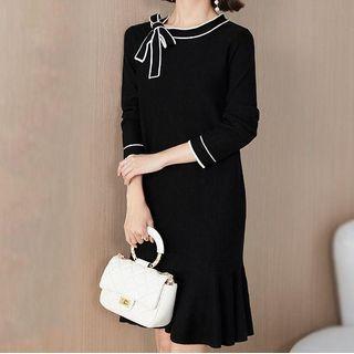 Contrast Trim Bow Knit Mermaid Dress
