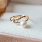 Layered Genuine Pearl Open Ring White - One Size