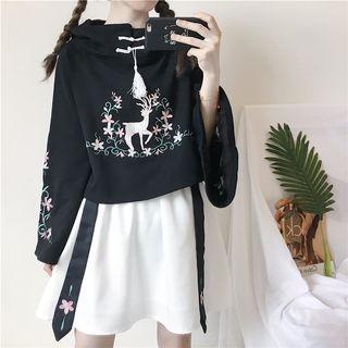Traditional Chinese Long-sleeve Embroidered Top / A-line Skirt