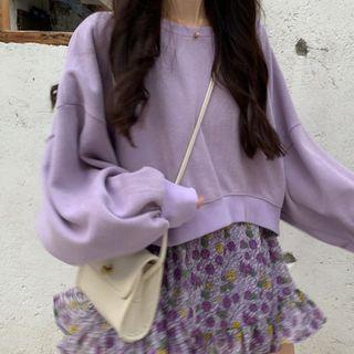 Cropped Loose-fit Hoodie / Floral Ruffled Mini Dress