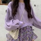 Cropped Loose-fit Hoodie / Floral Ruffled Mini Dress