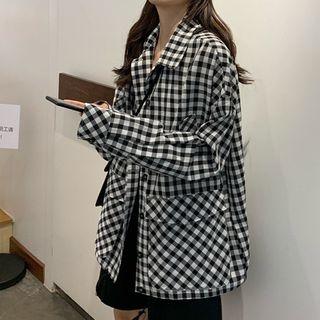 Long-sleeve Gingham Shirt As Shown In Figure - One Size