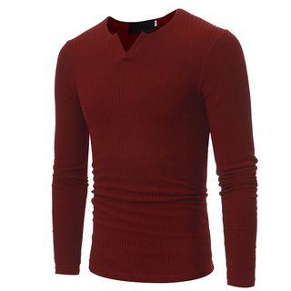 V-neck Ribbed Long-sleeve T-shirt