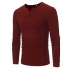 V-neck Ribbed Long-sleeve T-shirt