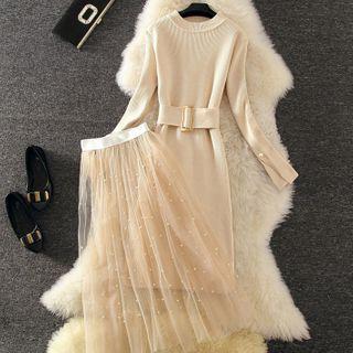 Set: Sweater Dress + Mesh Overlay Skirt