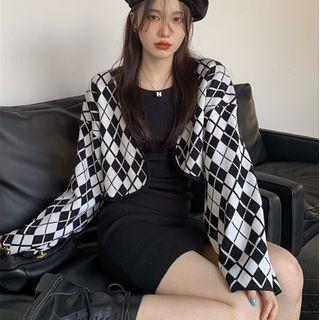 Argyle Cardigan / Spaghetti Strap Bodycon Dress