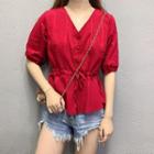 Tie-waist Puff-sleeve Blouse