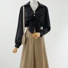 High Waist A-line Skirt / Bow Accent Shirt